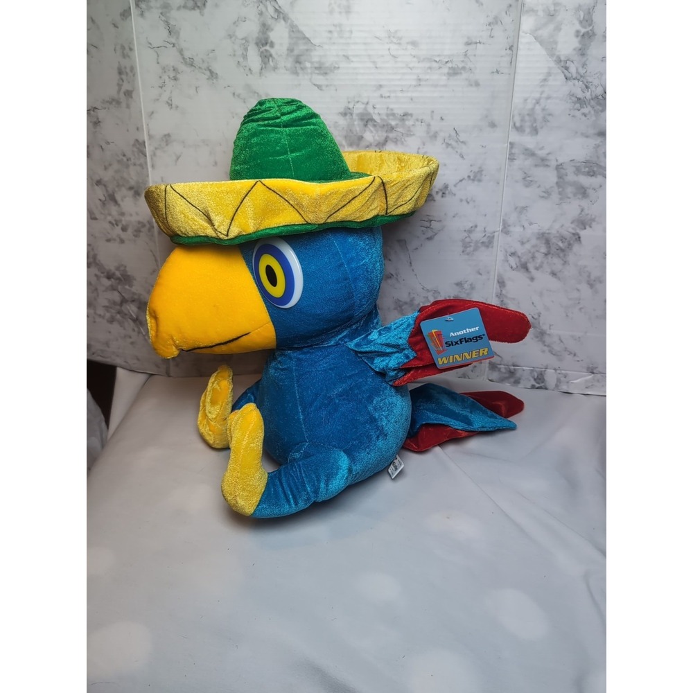 16" Six Flags Prize Plush Parrot W/ Sombrero Tiki Bar Decor Jimmy Buffet